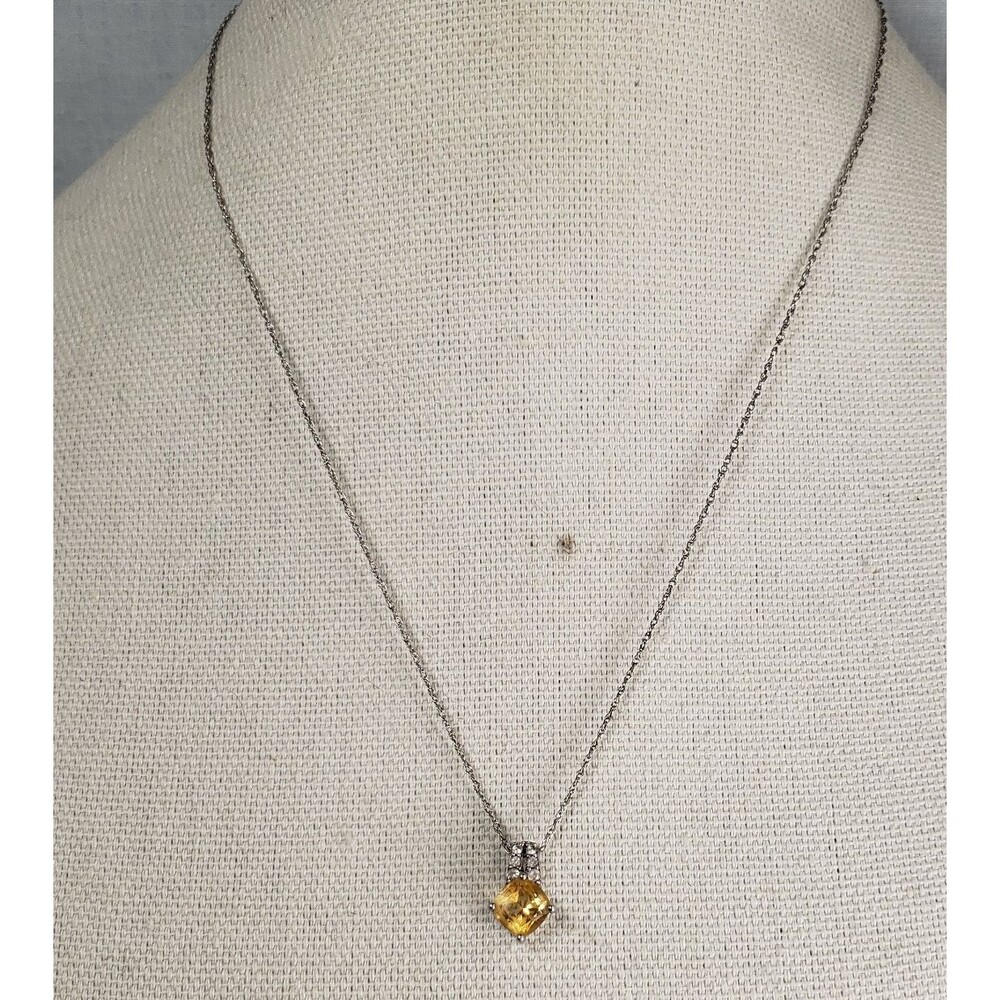 Citriine (6mm) Cushion and 6 Spinel (2mm) Pendant 925 with 18in Necklace Chain - Picture 3 of 16